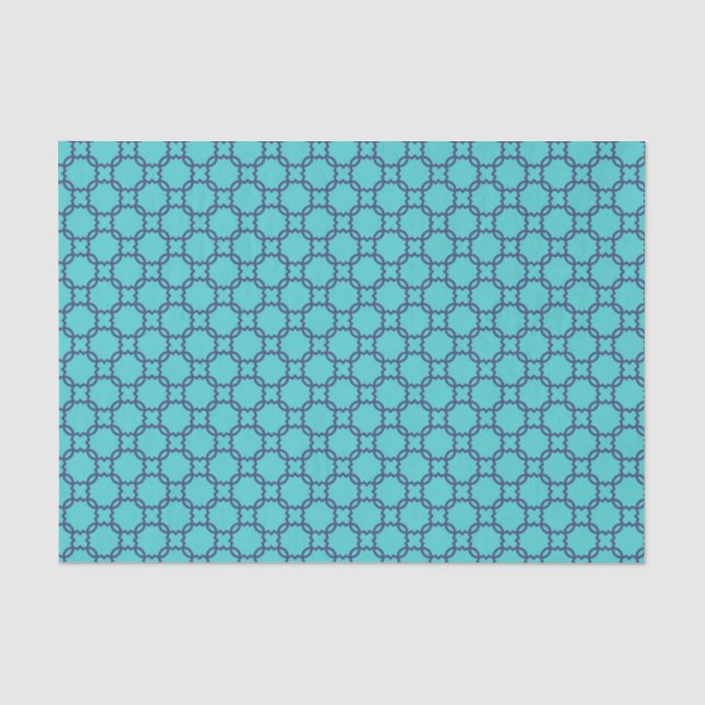 Teal and Navy Blue Traditional Maroccan Pattern Tissue Paper (Front)