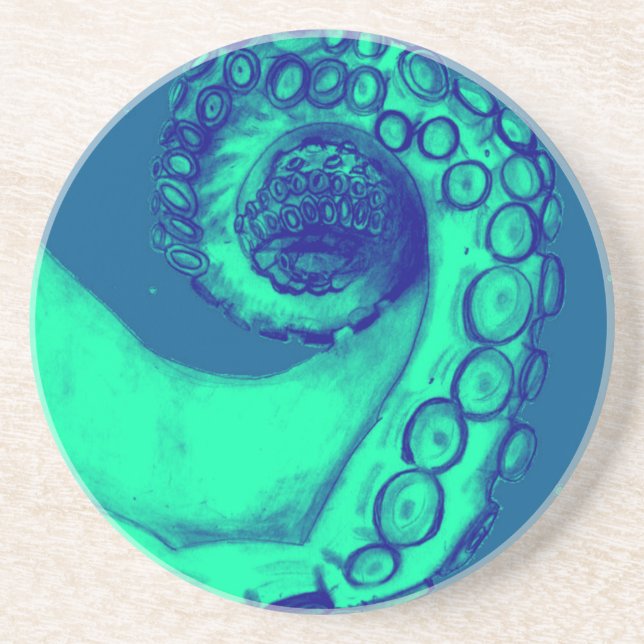 Teal and Navy Nautical Octopus Tentacle Coaster (Front)