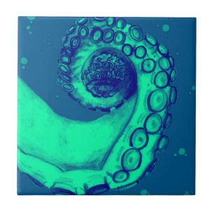 Teal and Navy Nautical Octopus Tentacle Tile