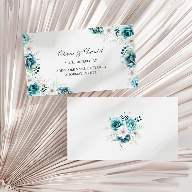 Teal and Off-White Wildflowers Registry Card (Teal and Off-White Wildflowers Registry Card on a sunny white dry palm leaf.)