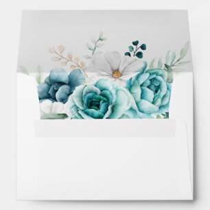 Teal and Off-White Wildflowers Wedding Envelope