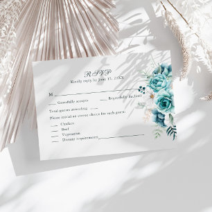Teal and Off-White Wildflowers Wedding RSVP Card