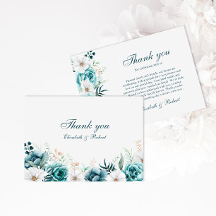 Teal and Off-White Wildflowers Wedding Thank You Card