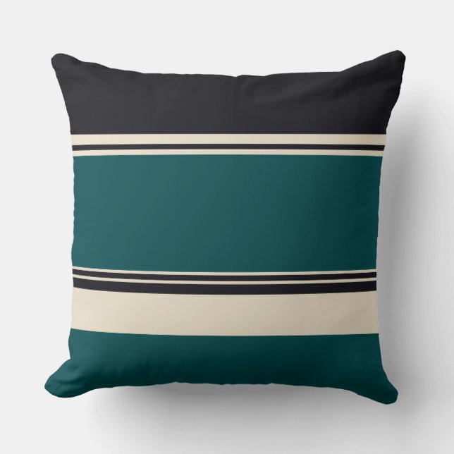 Teal and Onyx Stripes Cushion (Front)