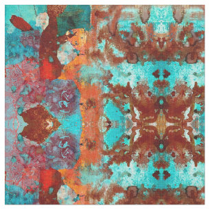 Teal and Orange Abstract Fabric