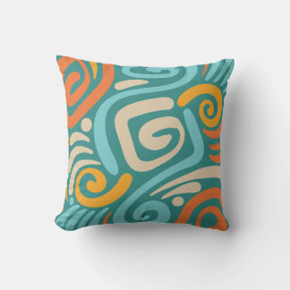 Teal and Orange Bold Spiral Coil Pattern Cushion