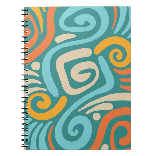 Teal and Orange Bold Spiral Coil Pattern Notebook (Front)