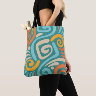Teal and Orange Bold Spiral Coil Pattern Tote Bag