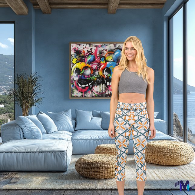 Teal and Orange Celtic Geometric Pattern Capri Leggings (Creator Uploaded)