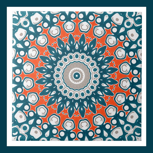 Teal and Orange Decorative Mandala Ceramic Tile (Creator Uploaded)