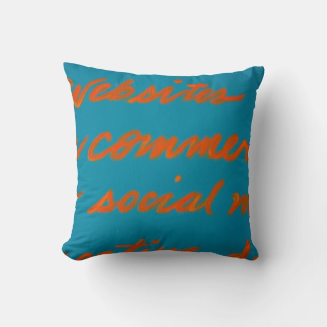 Teal and Orange Design Script / brush stroke back Cushion (Front)