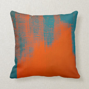 Teal and Orange Design Script / brush stroke back Cushion