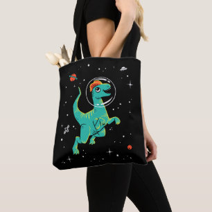 Teal And Orange Dilophosaurus Dinos In Space Tote Bag