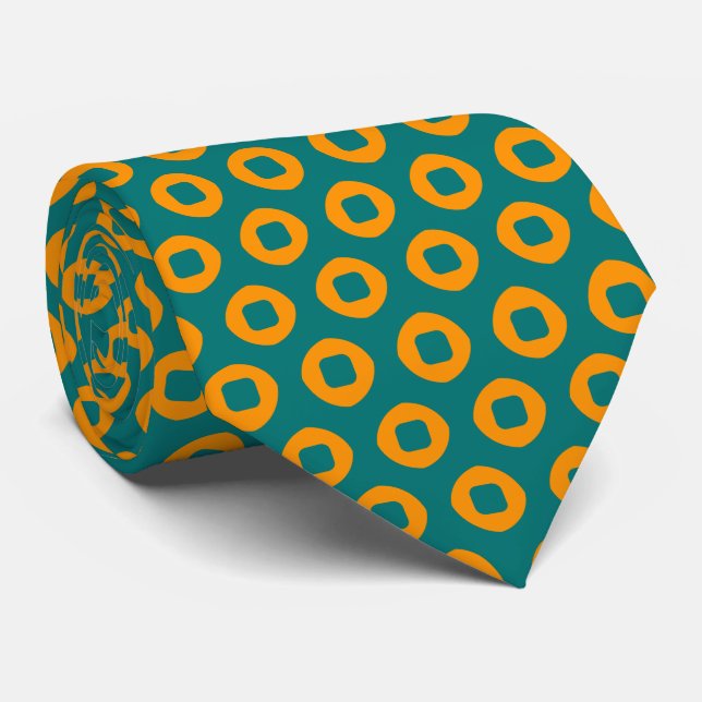 Teal and Orange Dot Circle Pattern  Tie (Rolled)