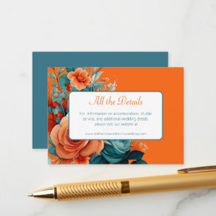 Teal and Orange Floral Wedding Enclosure Card