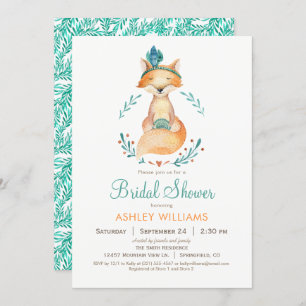 Teal and Orange Fox Bridal Shower Invitation