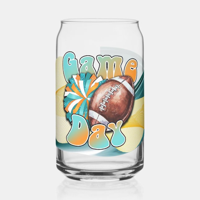 Teal and Orange Game day Can Glass (Left)