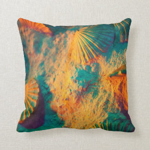 Teal and Orange Seashells and Sand Cushion
