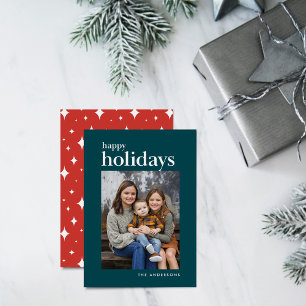 Teal and Orange Serif Happy Holidays Photo Holiday Card