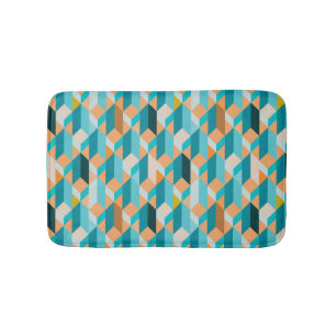 Teal And Orange Shapes Pattern Bath Mat