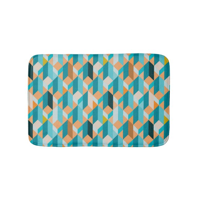 Teal And Orange Shapes Pattern Bath Mat (Front)