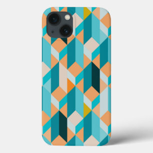 Teal And Orange Shapes Pattern iPhone 13 Case
