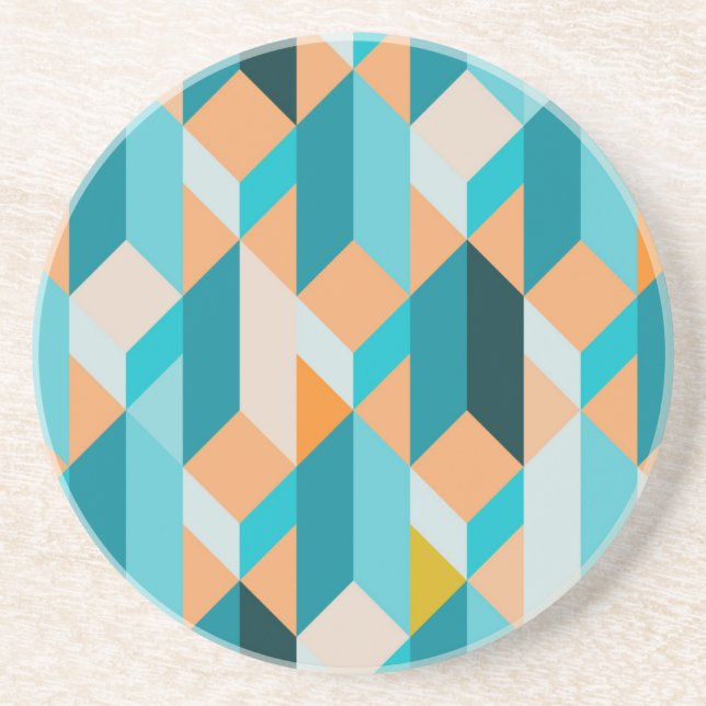 Teal And Orange Shapes Pattern Coaster (Front)
