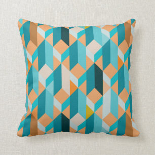 Teal And Orange Shapes Pattern Cushion