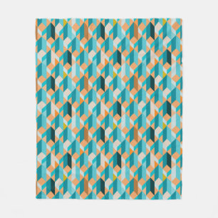 Teal And Orange Shapes Pattern Fleece Blanket