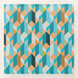 Teal And Orange Shapes Pattern Glass Coaster