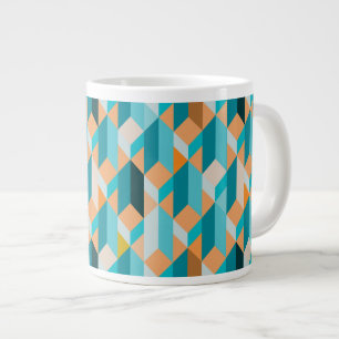 Teal And Orange Shapes Pattern Large Coffee Mug