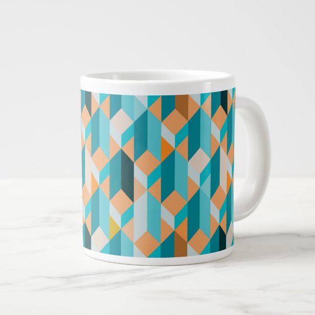 Teal And Orange Shapes Pattern Large Coffee Mug (Front Right)