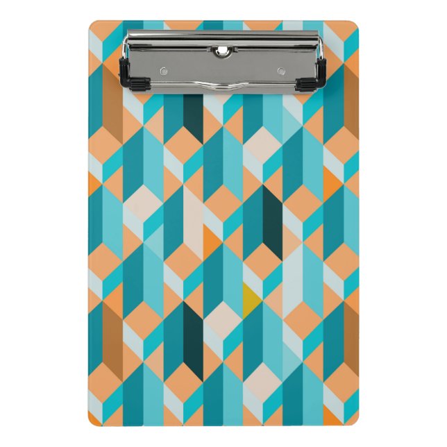 Teal And Orange Shapes Pattern Mini Clipboard (Front)