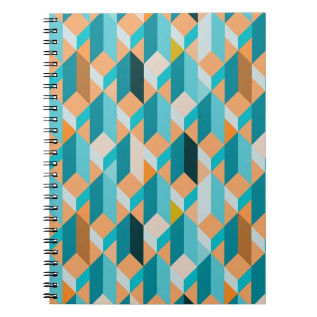 Teal And Orange Shapes Pattern Notebook (Front)