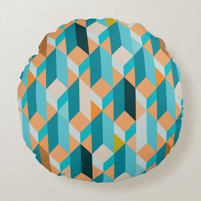 Teal And Orange Shapes Pattern Round Cushion (Front)