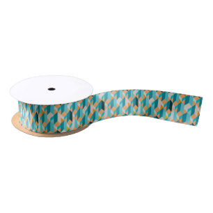 Teal And Orange Shapes Pattern Satin Ribbon