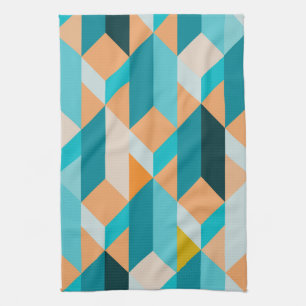 Teal And Orange Shapes Pattern Tea Towel