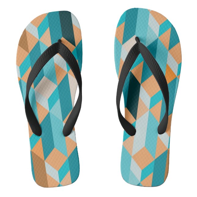 Teal And Orange Shapes Pattern Thongs (Footbed)