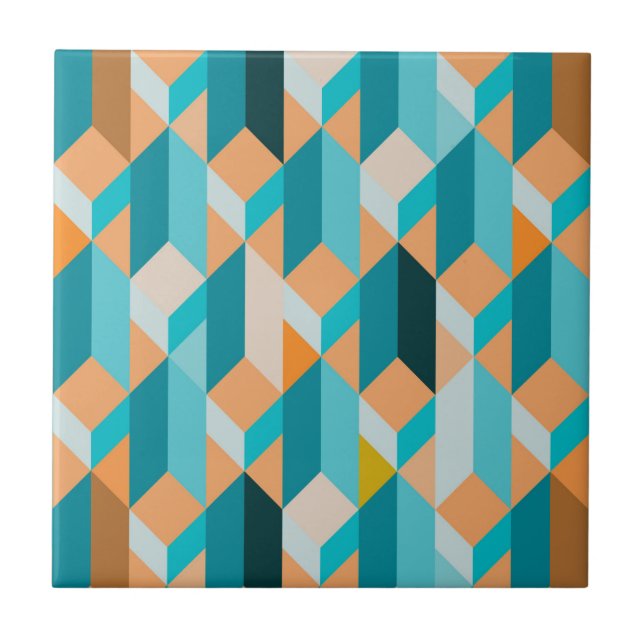 Teal And Orange Shapes Pattern Tile (Front)