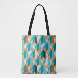 Teal And Orange Shapes Pattern Tote Bag