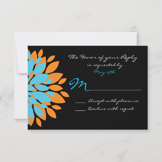 Teal and Orange Simple Flowers Wedding RSVP Cards (Front)