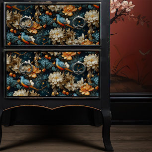 Teal and Orange Vintage Georgian Boho Birds Tissue Paper