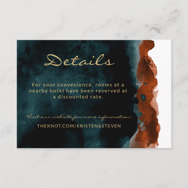 Teal and Orange Wedding Details Enclosure Card (Front)