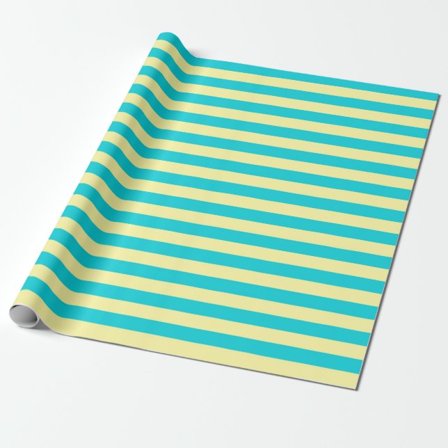 Teal and Pale Yellow Stripes Wrapping Paper (Unrolled)