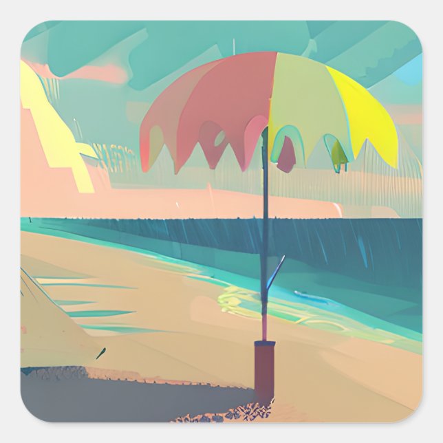 Teal and Peach Beach Abstract AI Art Square Sticker (Front)