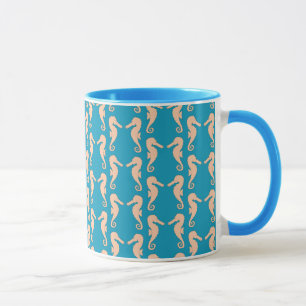 Teal and Peach Colour Seahorse Pattern. Mug