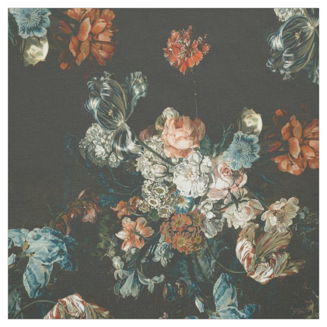 Teal and Peach Dark Floral Fabric (Swatch)
