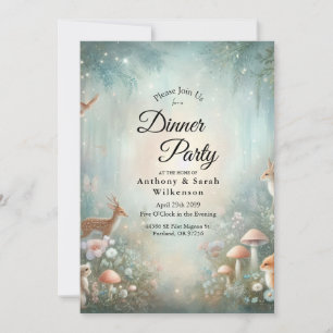 Teal and Peach Enchanted Forest Home Dinner Party  Invitation
