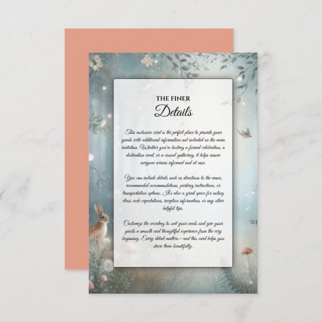 Teal and Peach Enchanted Forest Wedding Enclosure Card (Front/Back)