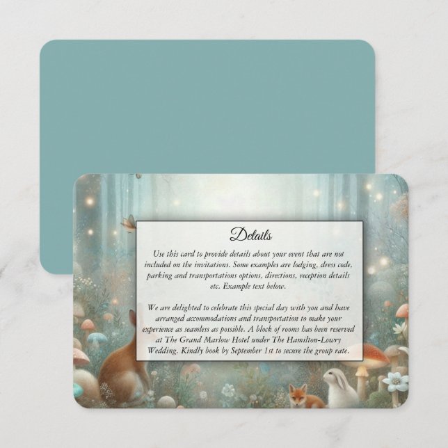 Teal and Peach Enchanted Forest Wedding Enclosure Card (Front/Back)